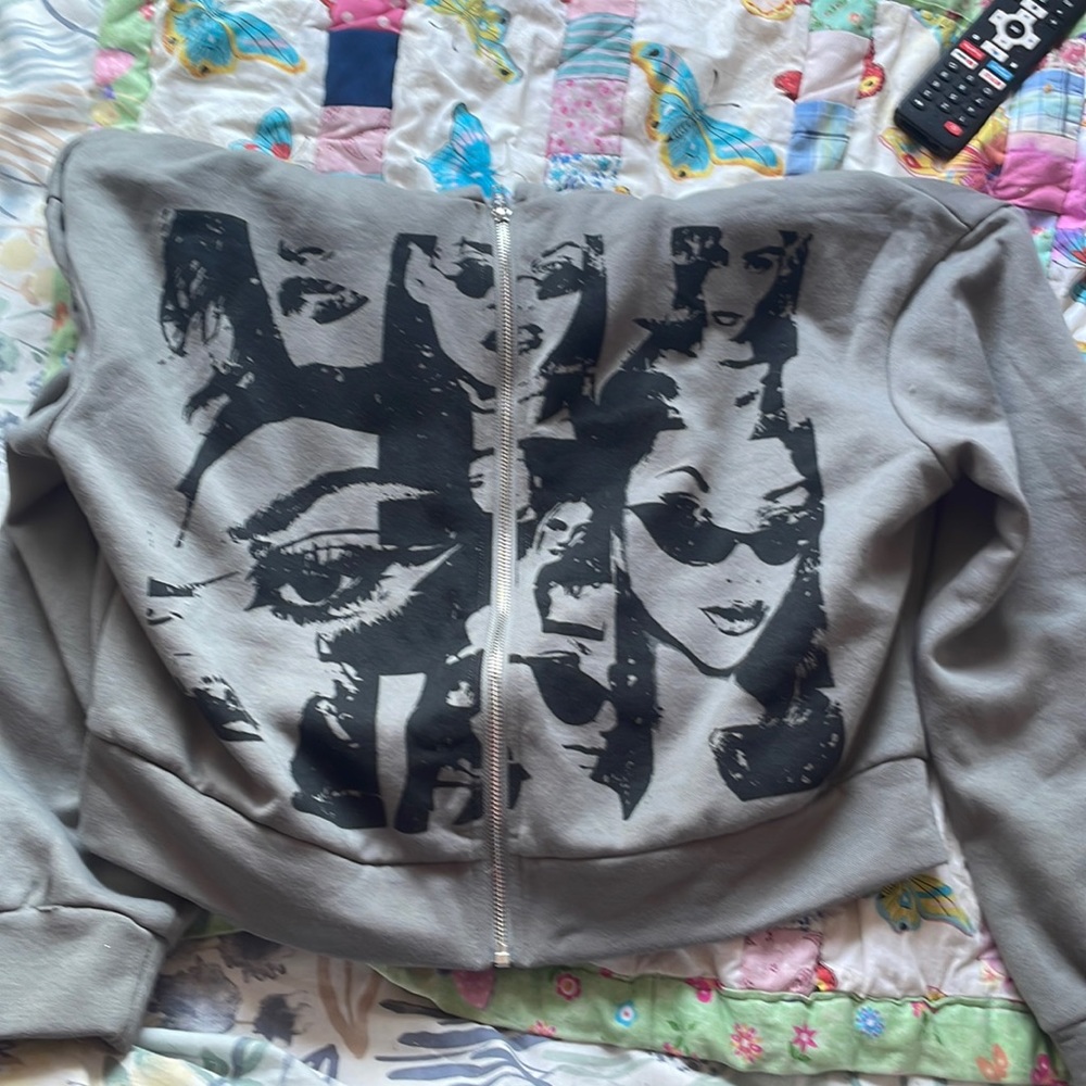 Cute stylish graphic drop shoulder zip up hoodie